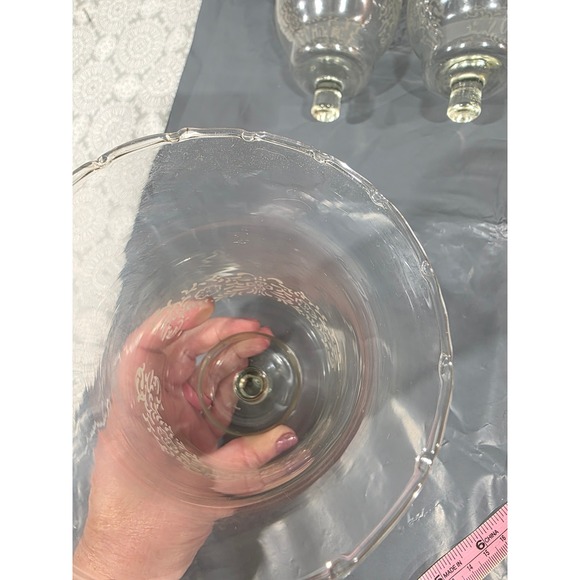 Set of 4 Clear Glass Homco Parklane Candle Holder Floral Etched Scalloped Rim - Picture 11 of 11